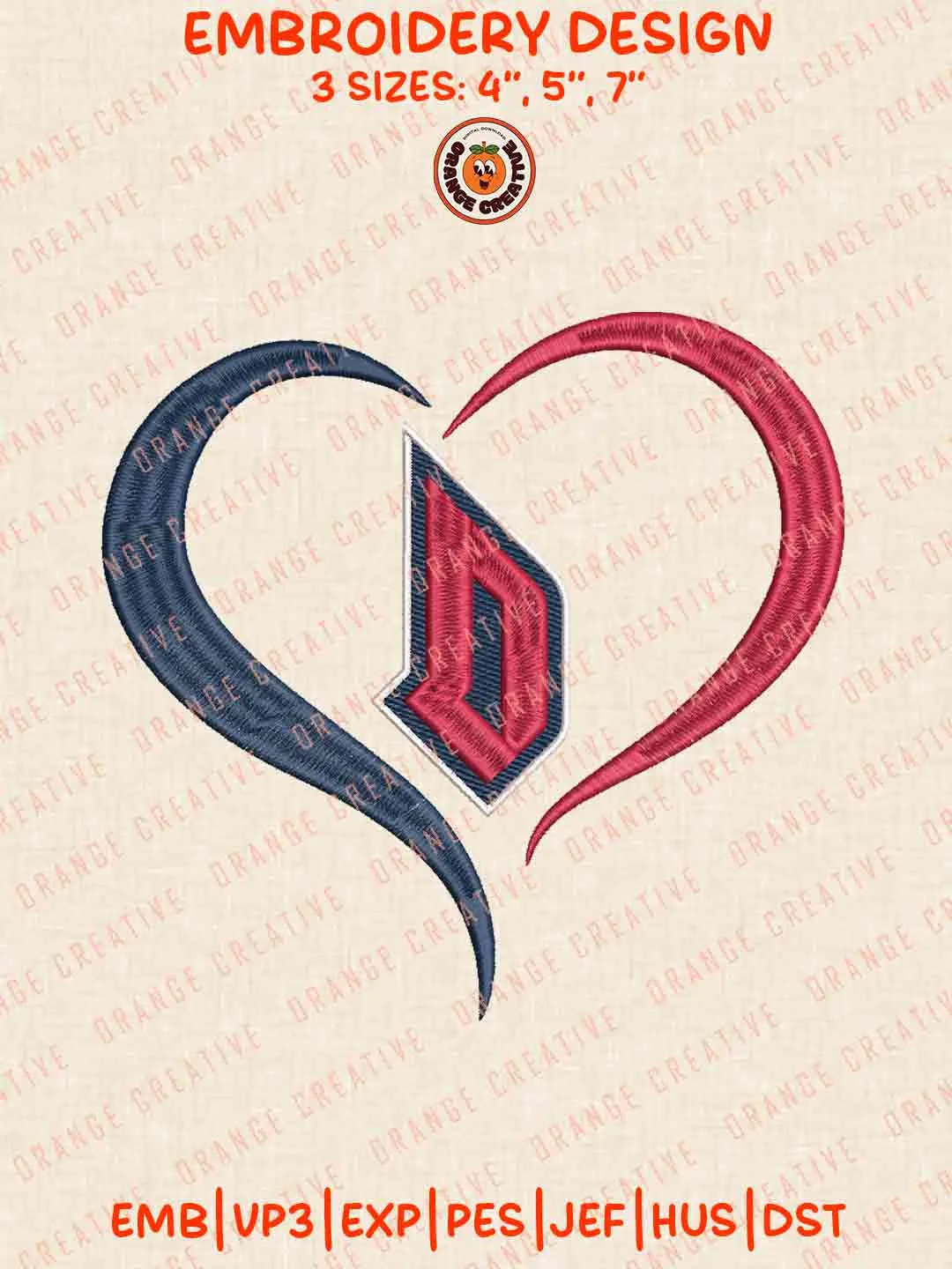 Duquesne Duke Heart Logo Embroidery Design, College Machine Embroidery Digitized Pes File, Football Designs, 3 Sizes, Custom Size, Instant Download