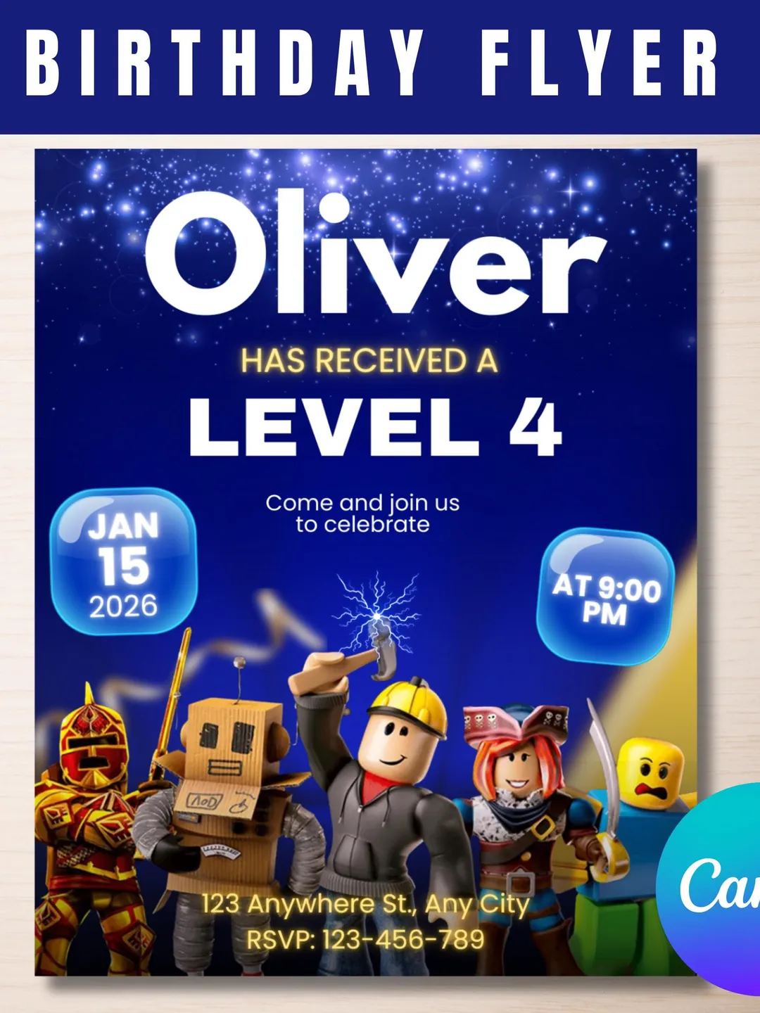 Roblox Game Theme Birthday Invitation Editable Canva
