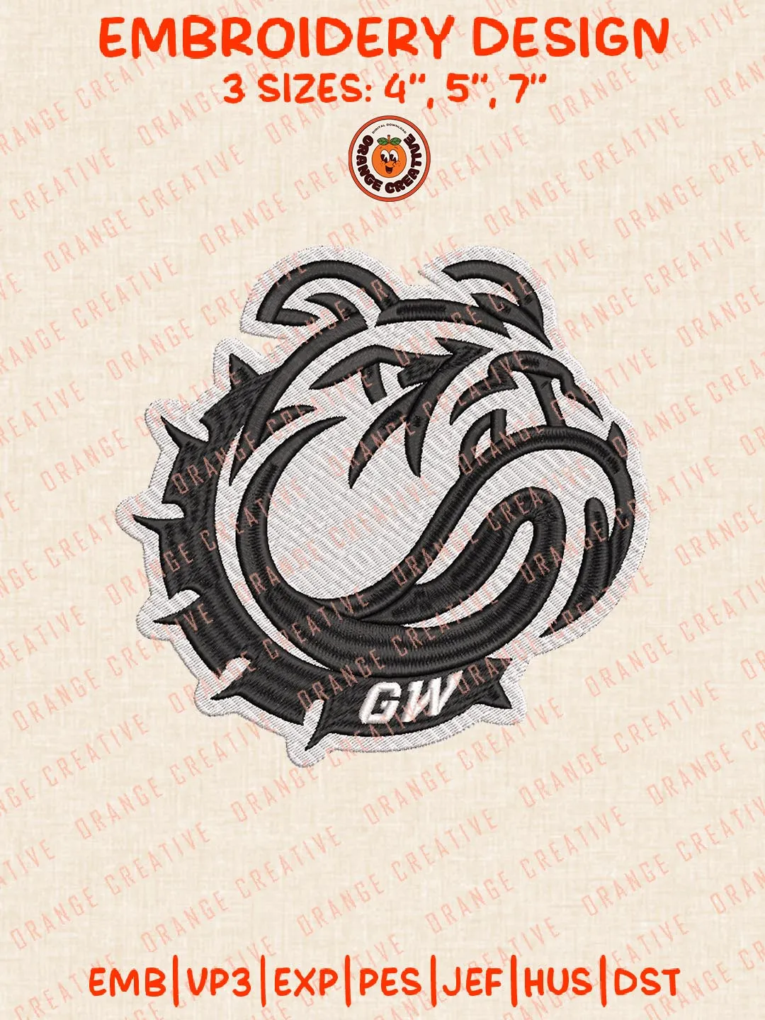 Gardner Webb Bulldogs Head Mascot Embroidery Design, NCAA Team Logo Embroidery Design, Machine Embroidery Design File, 4 Sizes, Digital Download