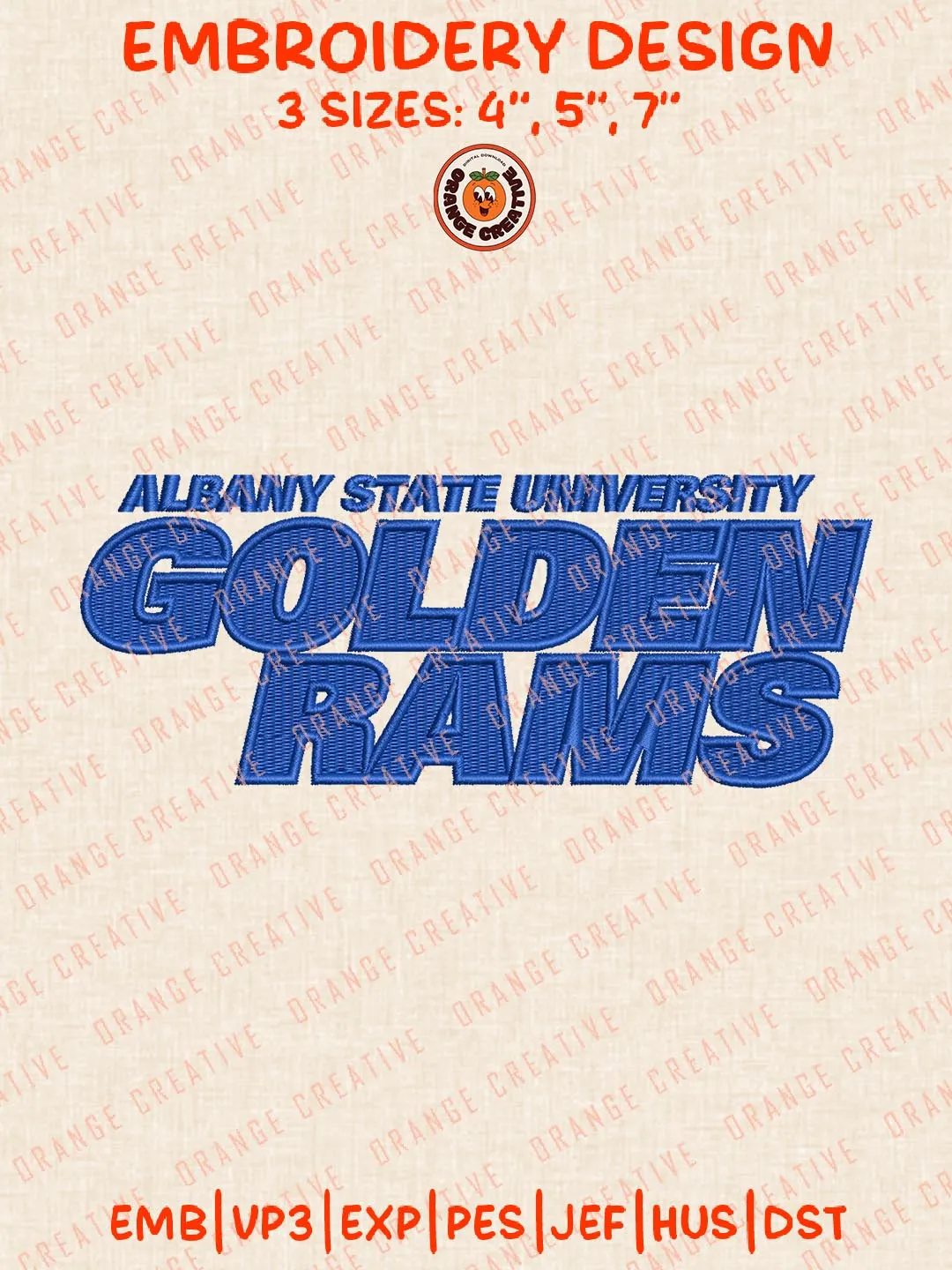 NCAA Albany State Golden Rams Text Logo Embroidery Files, Sport Embroidery Designs, NCAA Albany State Golden Rams Embroidery, College Football Team Designs, Digital Download