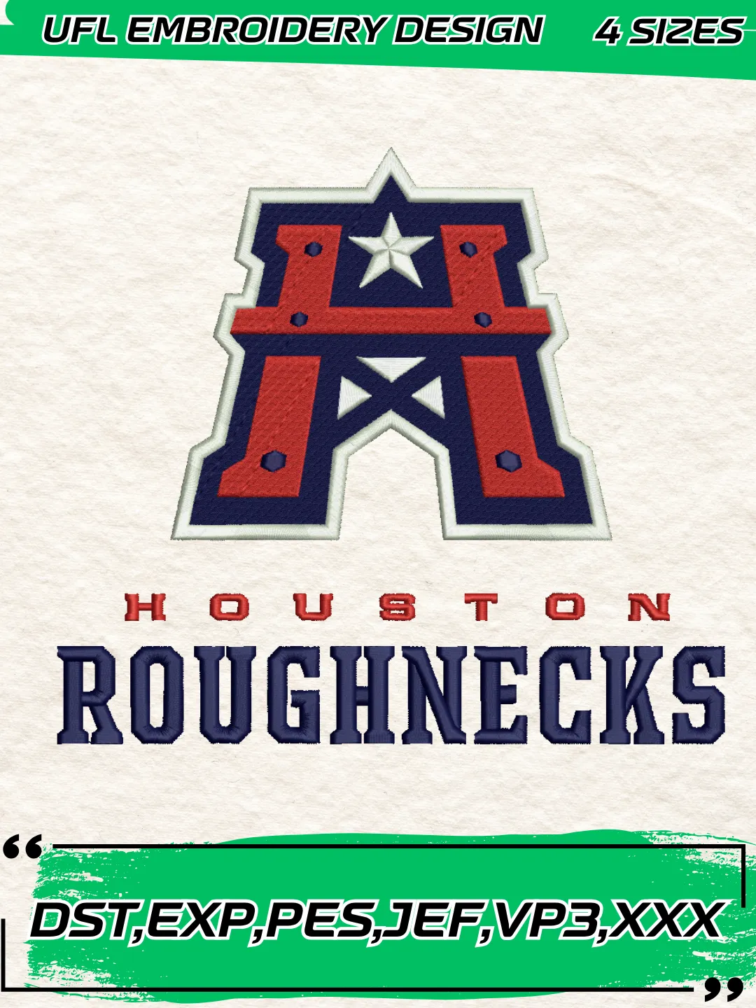 Houston Roughnecks Logo Embroidery Design,UFL Logo Embroidery Design,Machine Embroidery Design File,4 Sizes, Digital Download