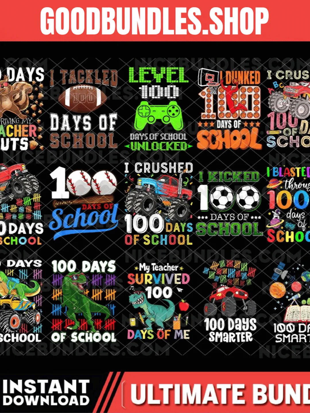 100th Day Of School Png Bundle, I Crushed 100 Days Of School Png, 100 ...