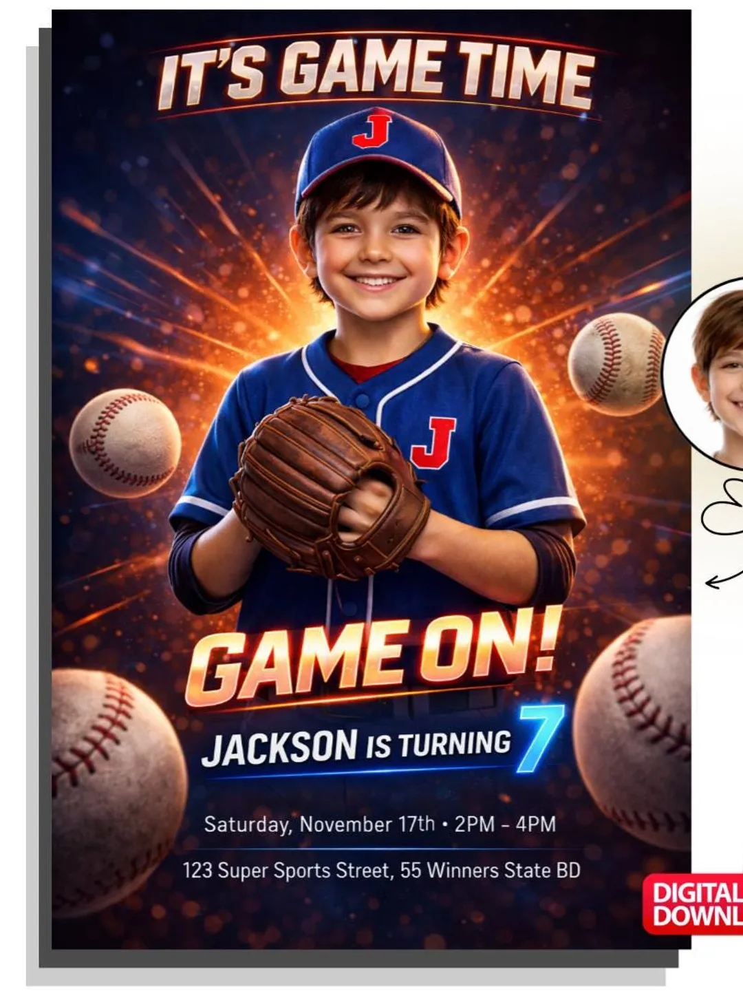 Baseball Birthday Invitation Boy, Editable Photo Invite, Kids Sports Party Invitation (Digital Download)