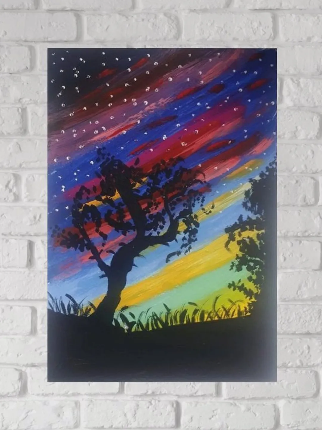 Aurora Borealis Nothern Lights Painting, Acrylic on Paper, Nothern Landscape