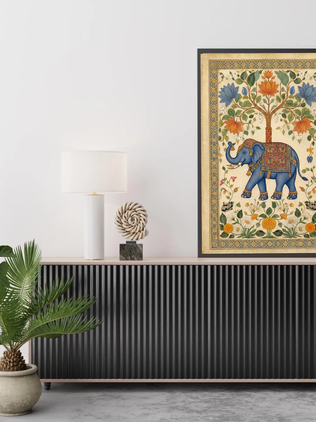 Pichwai Elephant Painting, Indian Folk Art, Flower Poster, India Print ...