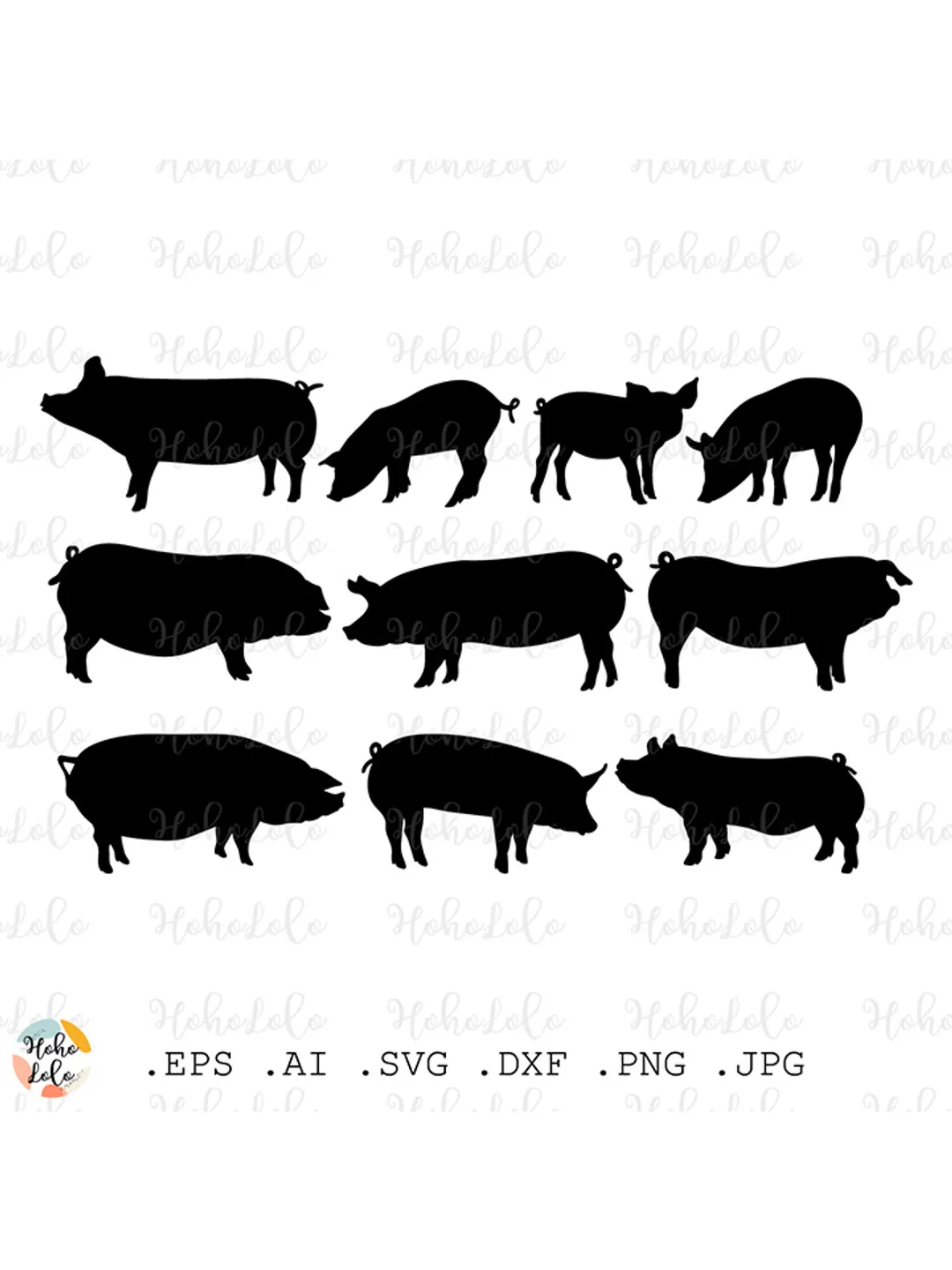 Pig Svg, Swine Svg, Pork Svg, Pig Silhouette, Pig Stencil Template Dxf, Pig Cricut, Pig Clipart Png