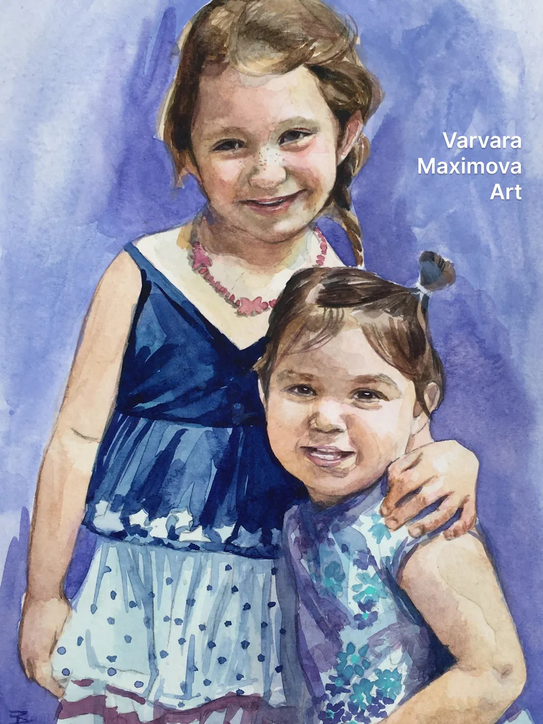 2 persons watercolor portrait from photo 8.3 x 11.7 inches\ 20x30 cm A4 format