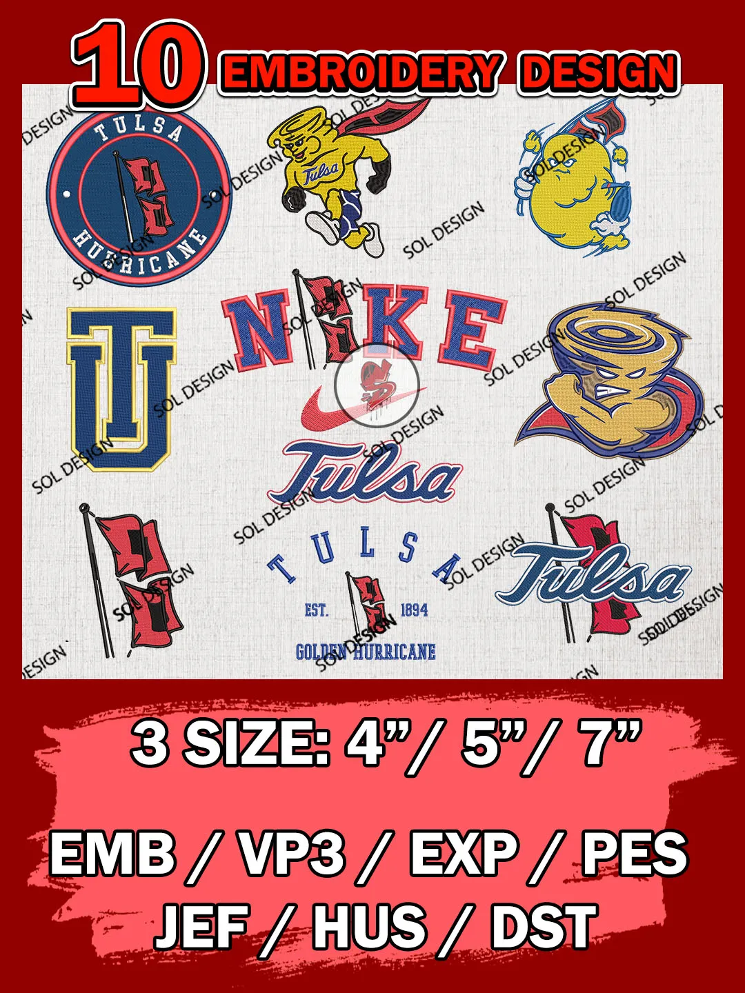 10 NCAA Tulsa Golden Hurricane Bundle Embroidery Files, NCAA Tulsa Golden Hurricane Team Bundle Embroidery Designs, NCAA Teams, National College Football Team 3 sizes, NCAA Tulsa Golden Machine Embroidery, Digital Download