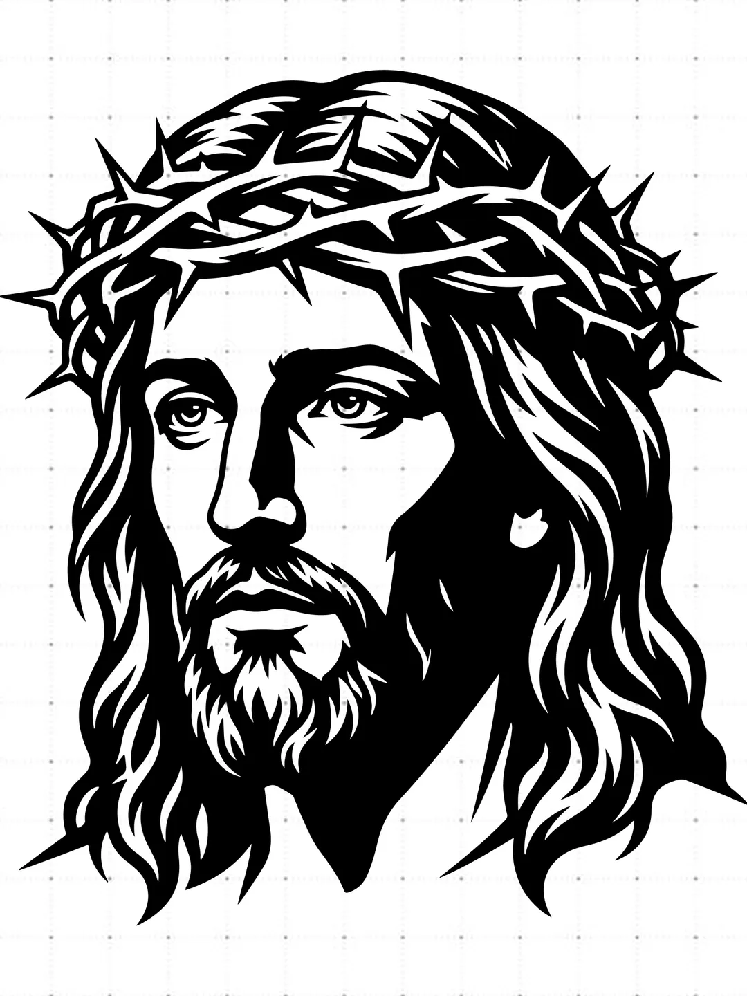 Jesus Crown Of Thorns SVG, Three Quarter View Jesus Face SVG, Christian Faith Portrait Cut File, Holy Jesus Head Vector, Religious T-Shirt Design, Savior Graphic for Cricut Silhouette