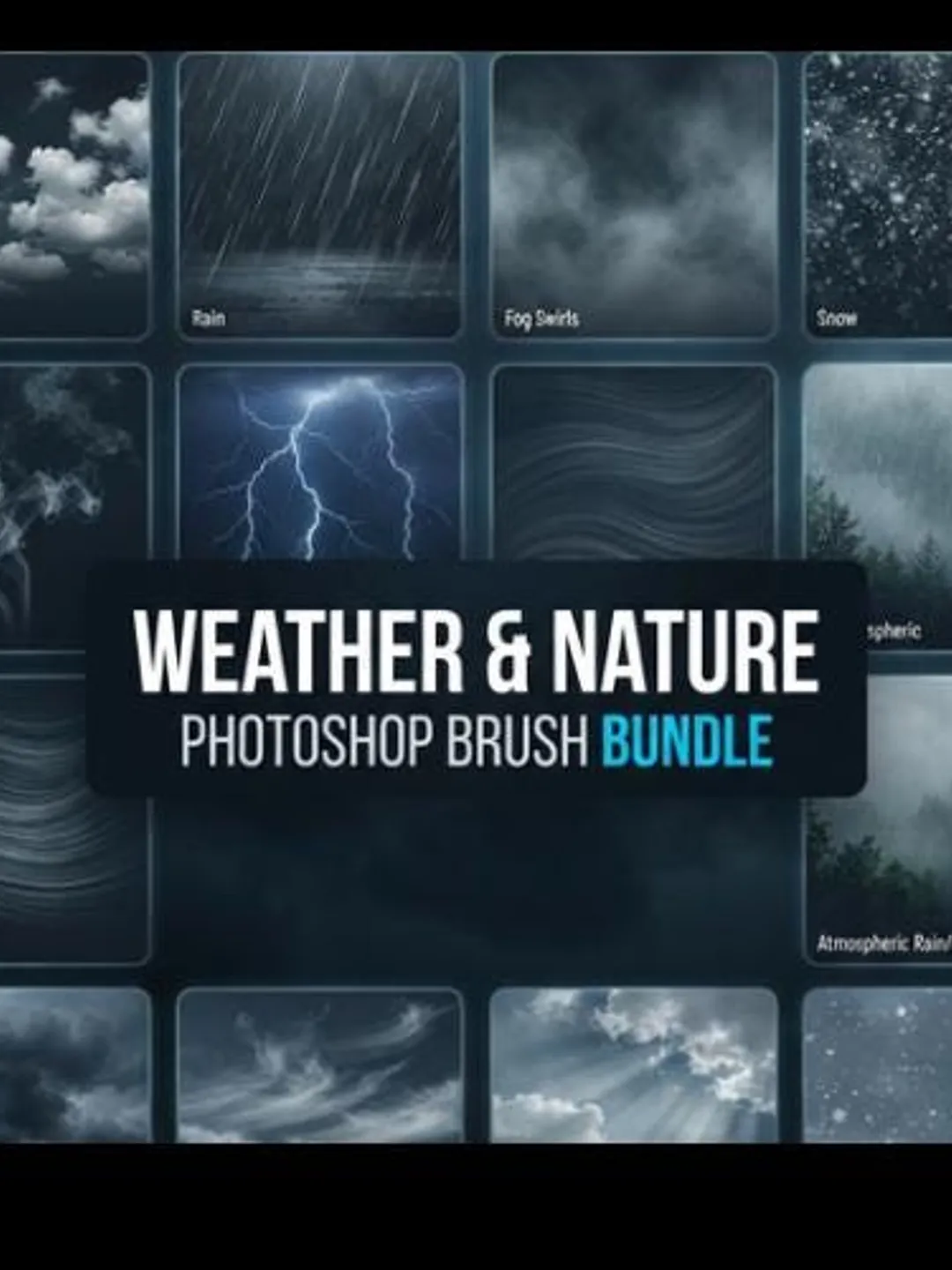 Weather & Nature Photoshop Brushes | Rain, Clouds, Storm, Snow, Sky Effects | Digital Art Brush Bundle