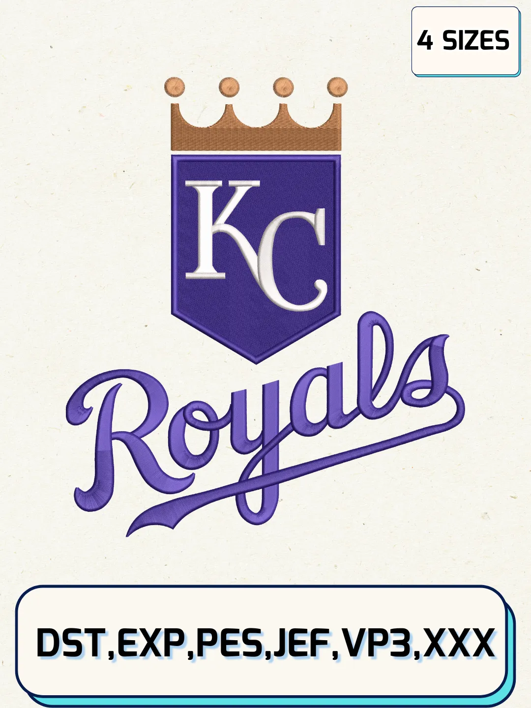 Kansas City Royals Logos Embroidery Design Files, MLB Logos Embroidery Designs, Machine Embroidery Files, 4 Sizes