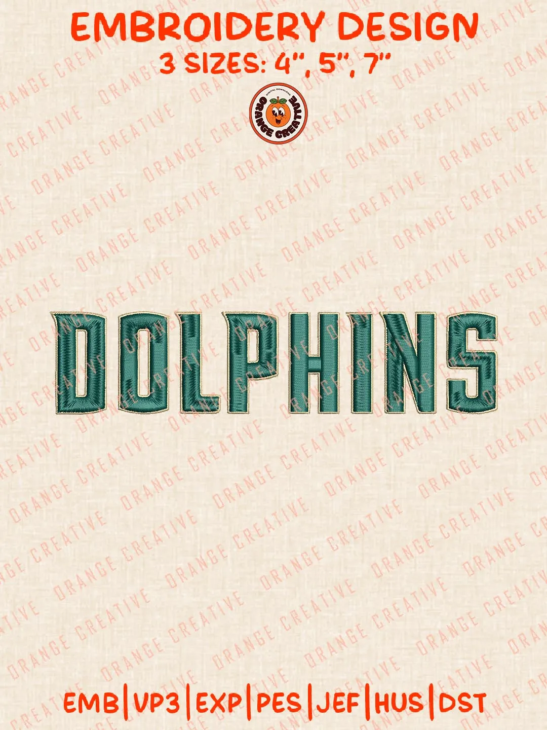 Dolphins Text Embroidery Design, NCAA Jacksonville Dolphins Team Logo Embroidery Design, Machine Embroidery Design File, 4 Sizes, Custom Size, Digital Download