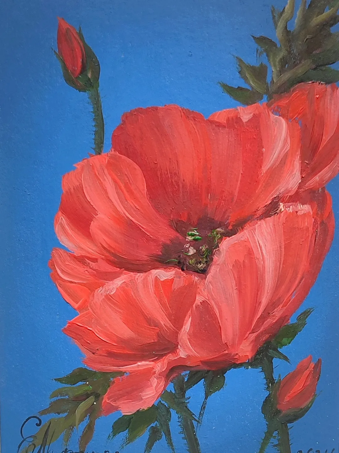 Red Poppies Painting Original Art Poppies Flowers Oil Painting Red Flowers Painting Floral Painting Flowers Landscape Small painting 4 by 6