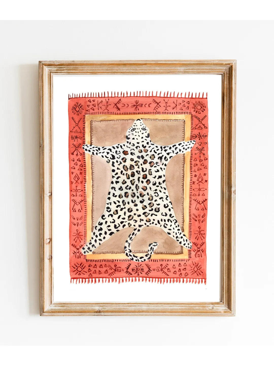 Eclectic Rug Watercolor Art Print, Tiger Rug Art, Moroccan Decor, Ethnic Art Print,Vintage Rug,Modern Watercolor Poster,Tiger Watercolor Art