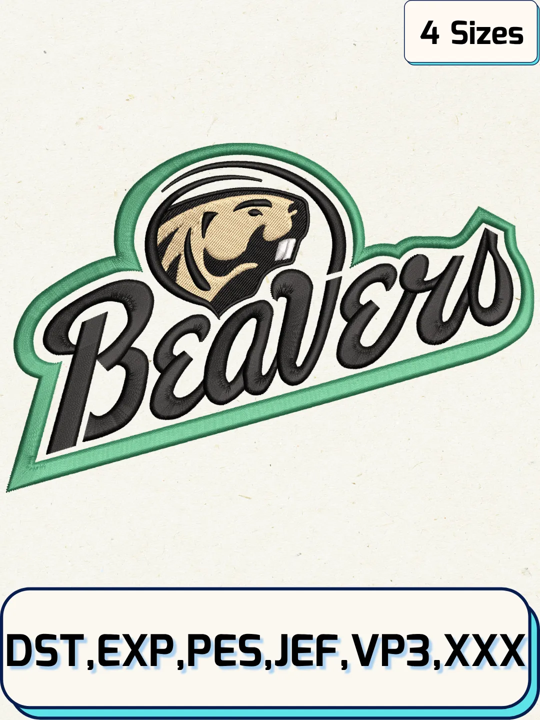 Bemidji State Beavers Alternate Logo Embroidery Design Files, NCAA Logos Embroidery Designs, Machine Embroidery Files, 4 Sizes