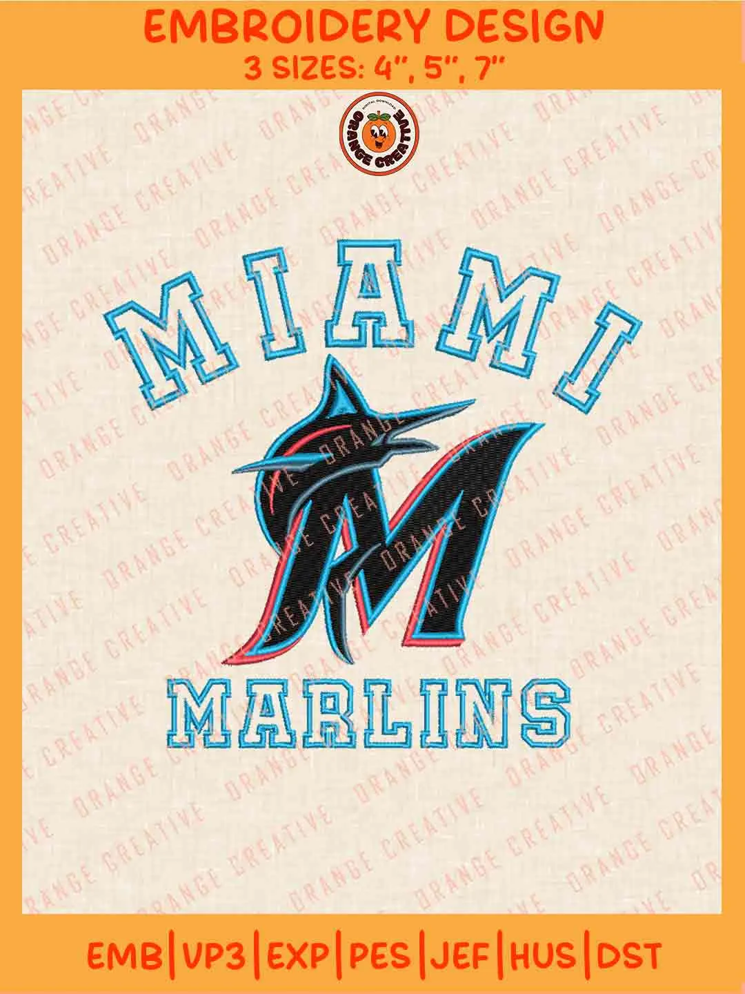MLB Miami Marlins Team Name Logo Embroidery Files, MLB Marlins Team Embroidery Designs, Baseball Team Team Machine Embroidery Files, MLB Machine Embroidery, Digital Download