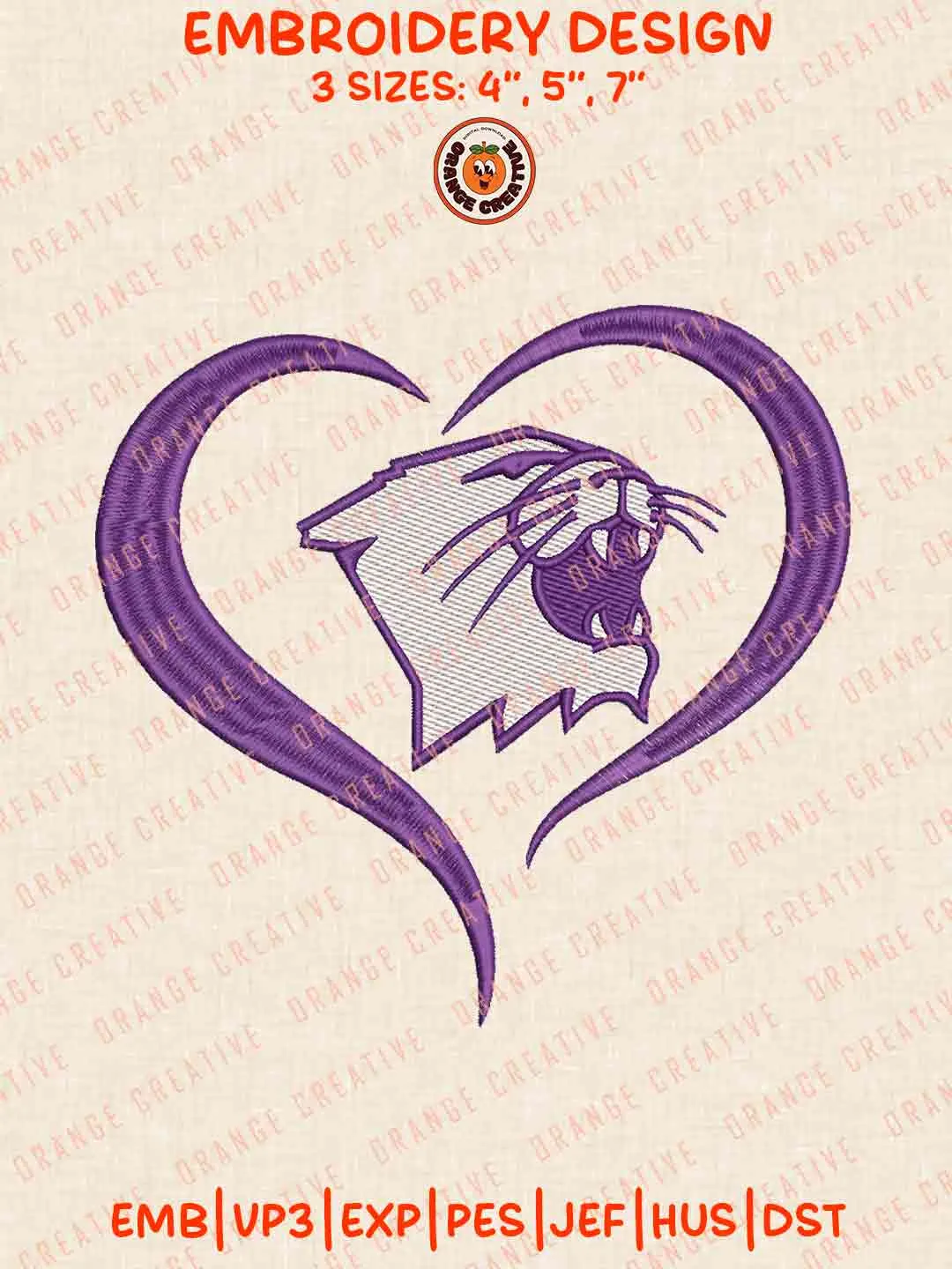 Northwestern Wildcat Heart Embroidery Design Files, Football Embroidery Designs, Sport Machine Embroidery Files, 3 Sizes, Custom Sizes, Instant Download