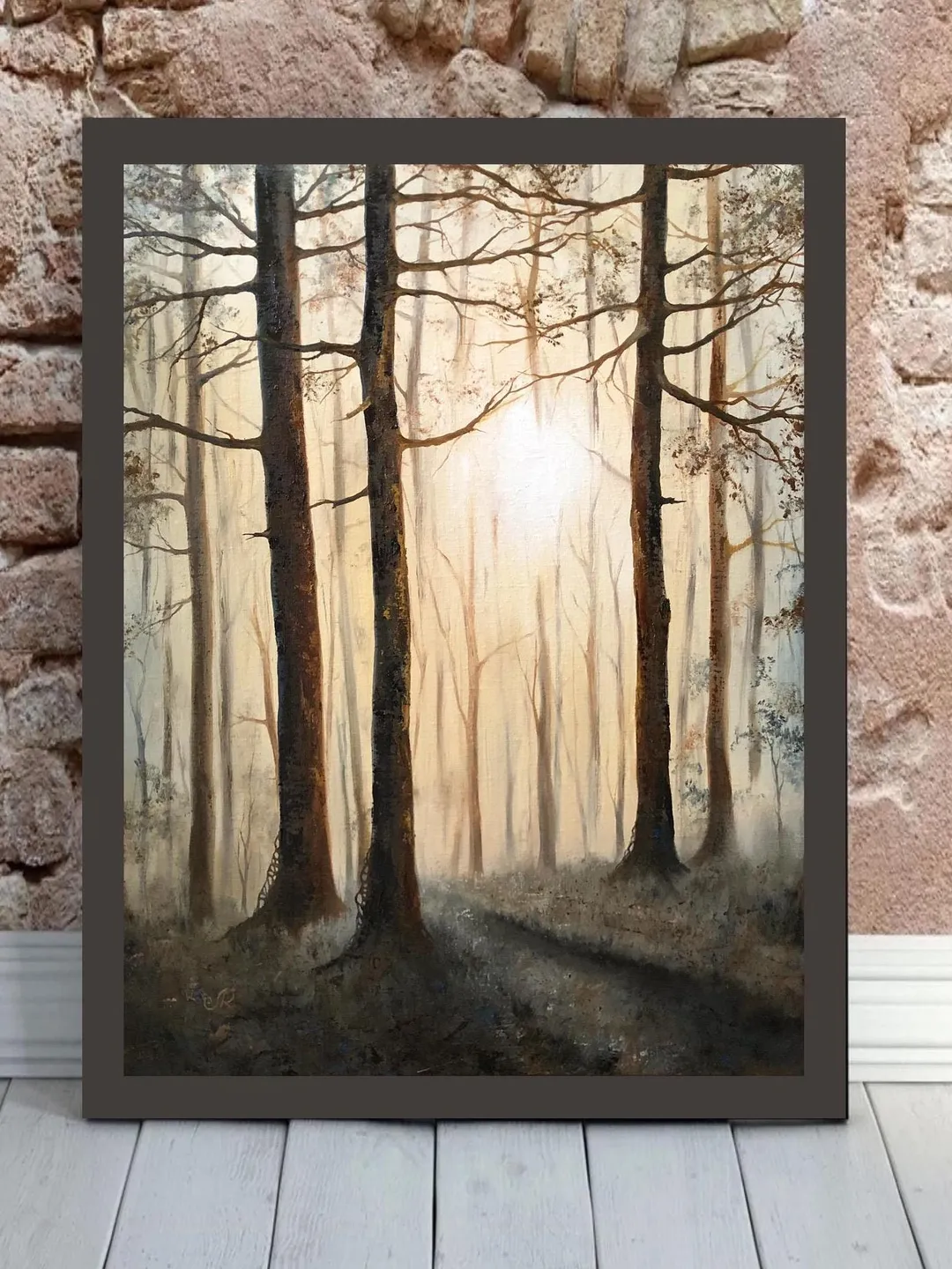 Forest Oil Painting Original Foggy Forest Wall Art Landscape Trees Painting
