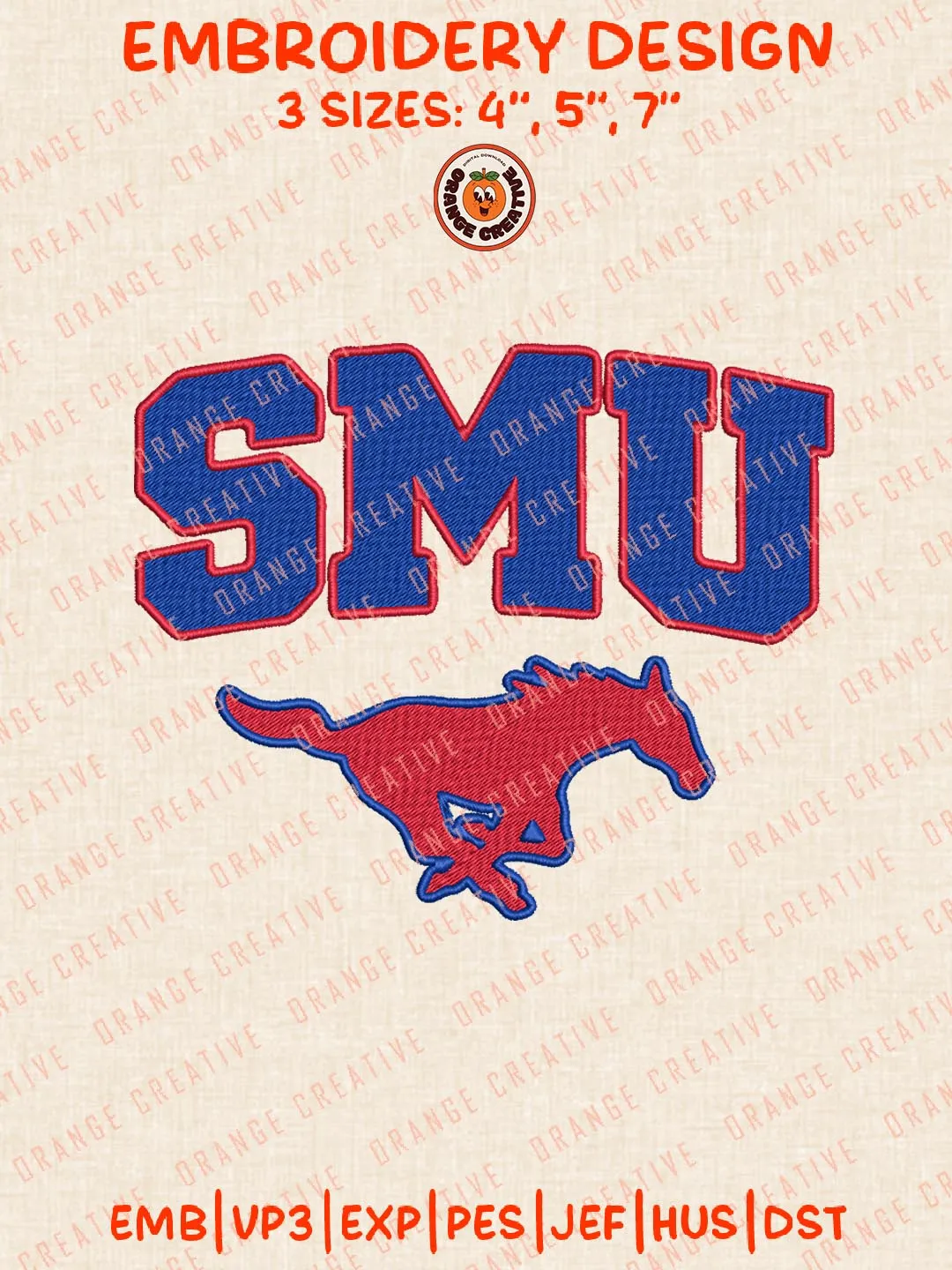 SMU Logos Embroidery Design Files, NCAA SMU Mustangs Logos Embroidery Designs, Machine Embroidery Files, 4 Sizes, Custom Sizes