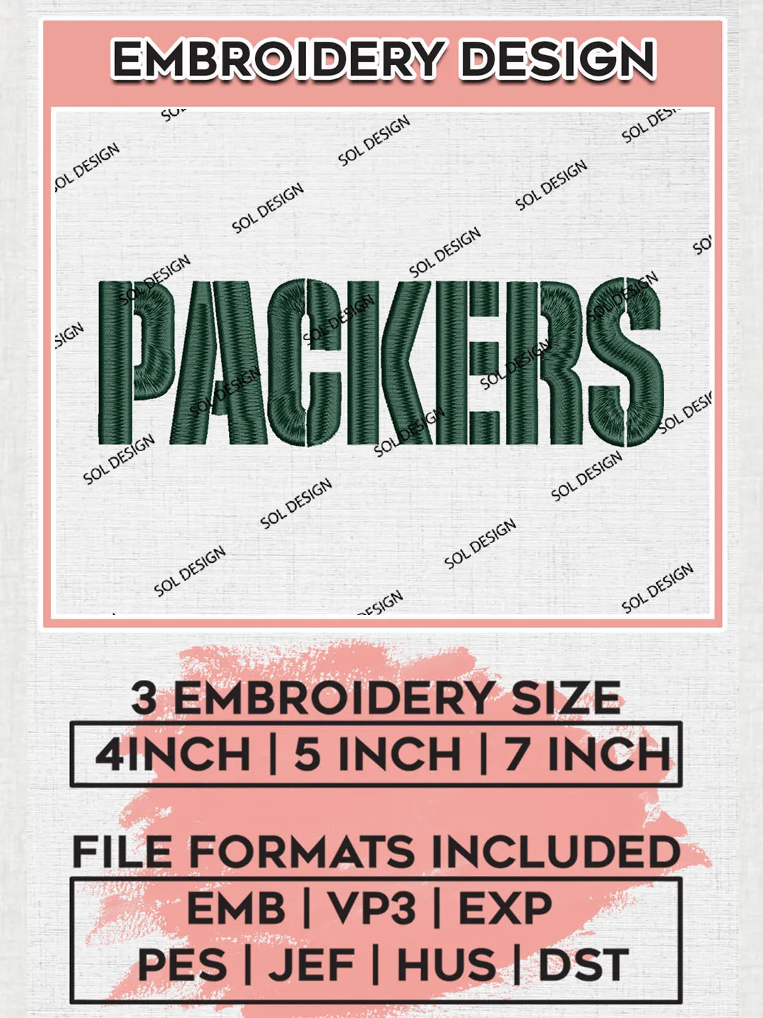 Green Bay Packers Wordmark Logo Embroidery Designs, NFL Packers, NFL Embroidery Designs, NFL Green Bay Packers Machine Embroidery Design, Digital Download