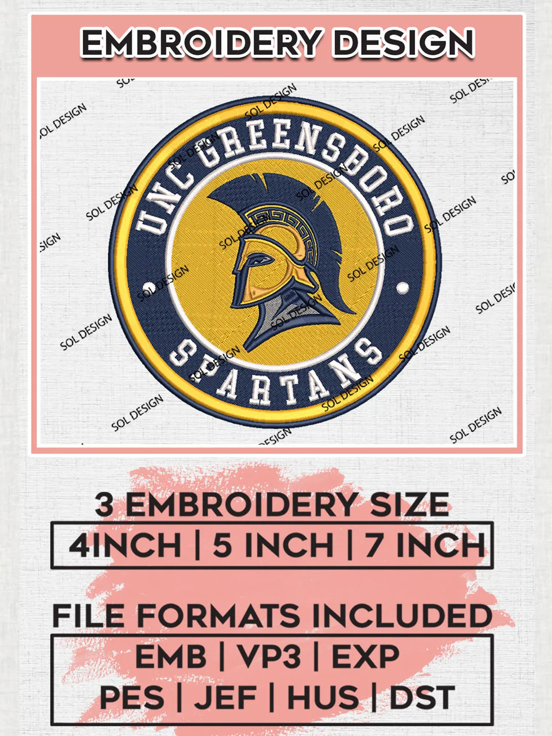 NCAA UNC Greensboro Spartans Round Logo Embroidery, NCAA UNC Greensboro Spartans Logo Embroidery files, NCAA Teams, Machine embroidery designs, Digital Download
