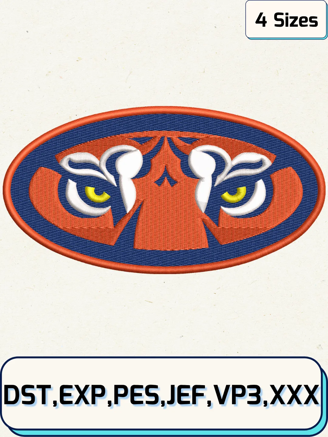 Auburn Tigers Secondary Logo Embroidery Design Files, NCAA Logos Embroidery Designs, Machine Embroidery Files, 4 Sizes