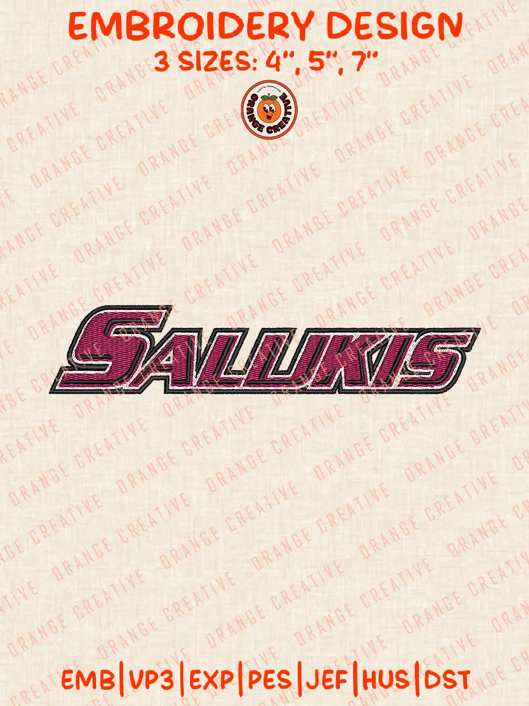 NCAA Salukis Text Embroidery Design, NCAA Southern Illinois Salukis Team Logo Embroidery Design, Machine Embroidery Design File, 4 Sizes, Custom Size, Digital Download