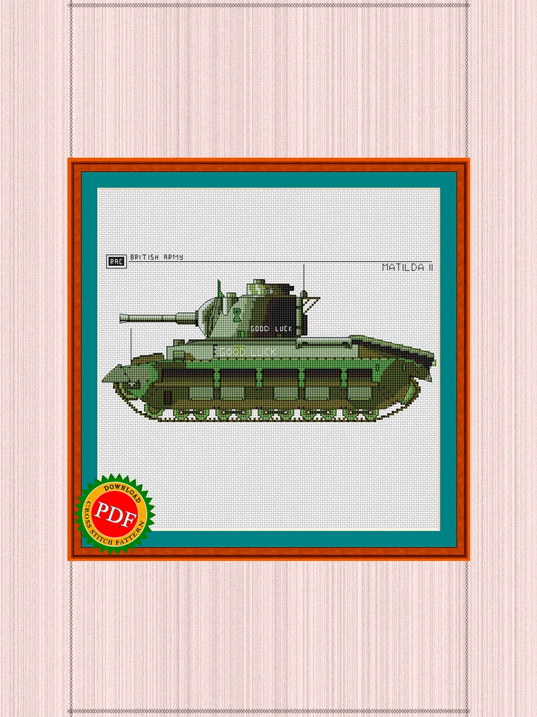 Matilda Cross Stitch Pattern | WWII British Infantry Tank | Matilda II Tank Embroidery Chart