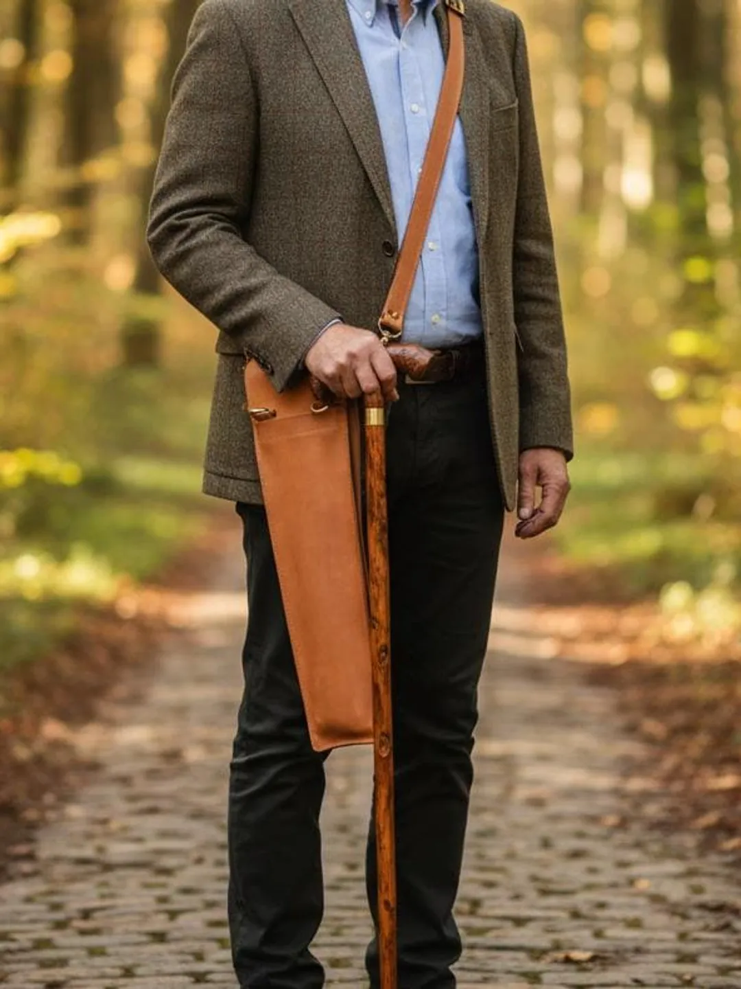 Handmade Leather Folding Walking Stick Bag | Cane Carry Case