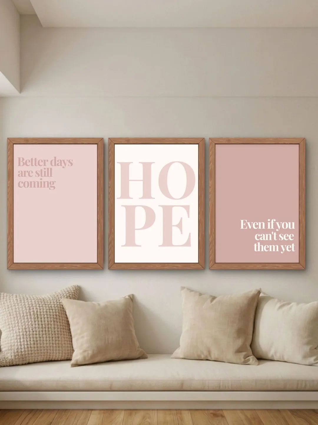 Better Days Are Coming Printable Wall Art Set of 3, Soft Pink Bedroom Decor Prints, Neutral Typography Wall Art, Digital Download