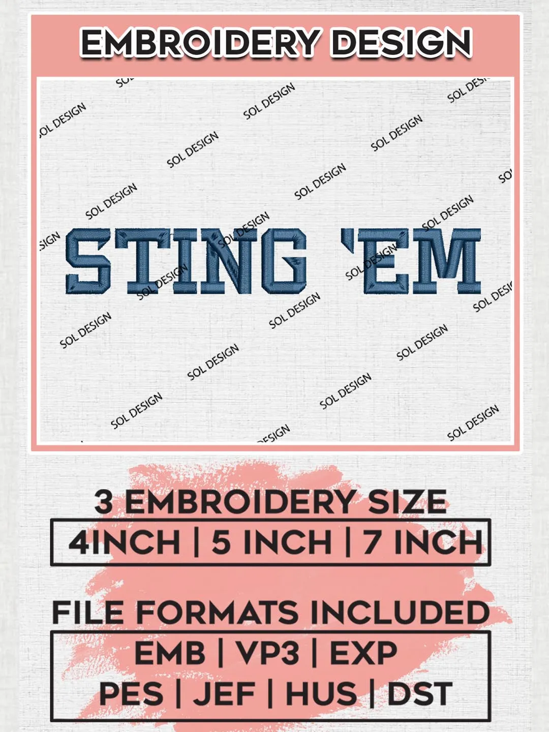 NCAA Sting Em' Team Logo Embroidery Design Files, NCAA Georgia Tech Yellow Jackets Machine Embroidery, NCAA Teams, 3 sizes, NCAA Machine embroidery designs, Digital Download