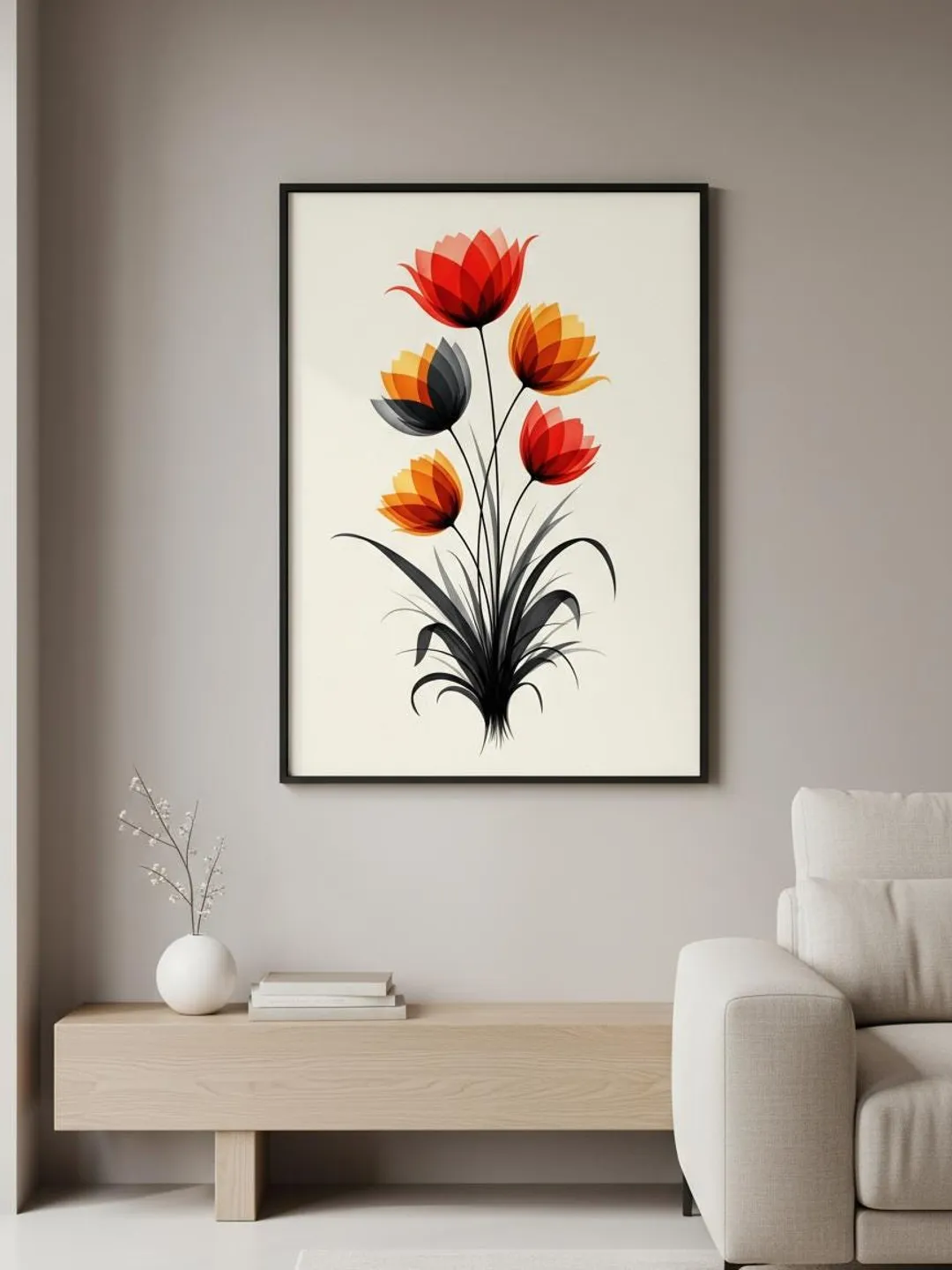 Rainbow Floral Abstract Art Print – Vibrant Butterfly Flower Wall Decor