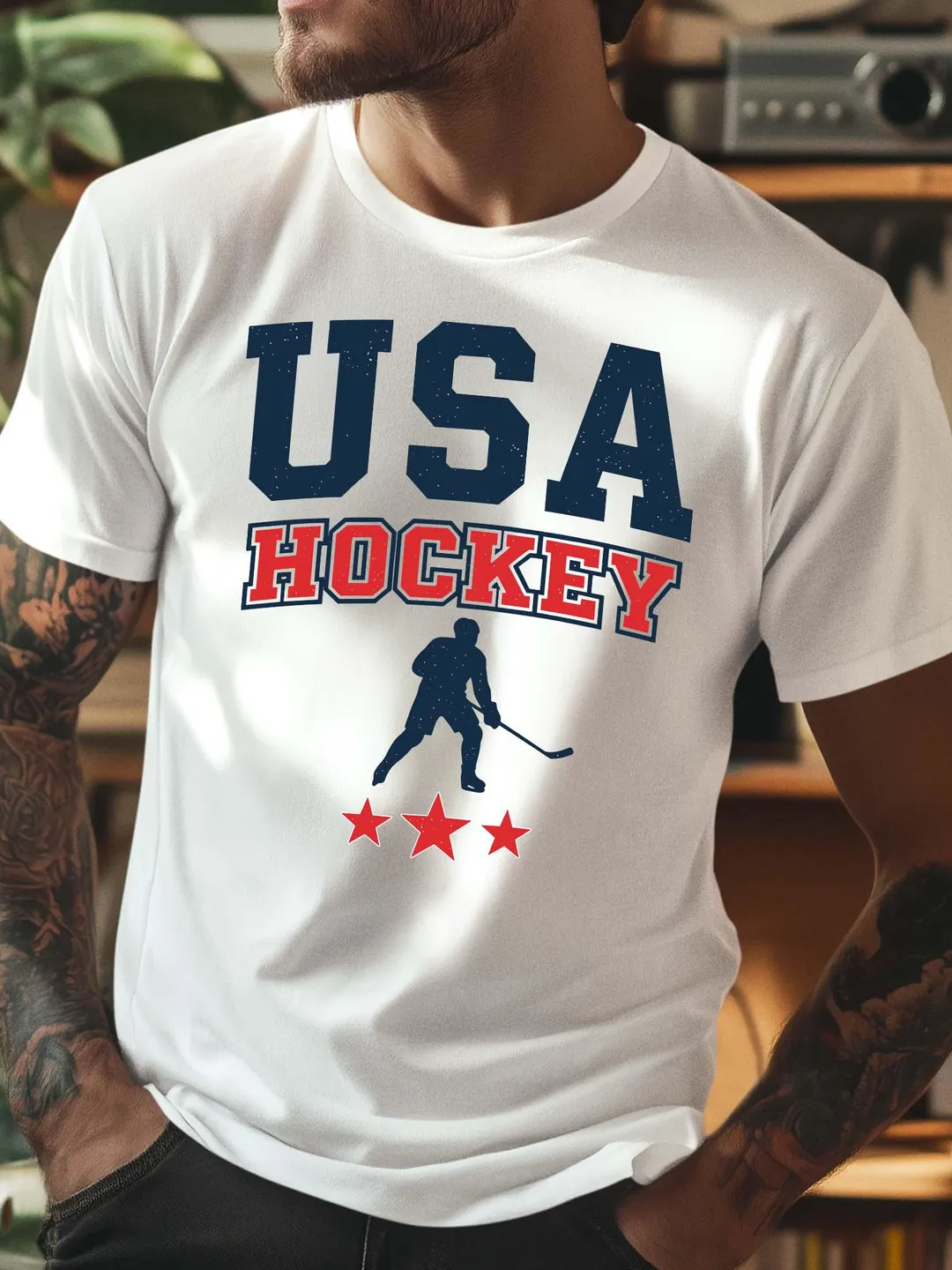 USA Hockey T-Shirt, American Ice Hockey Fan Apparel, Patriotic Pride Tee