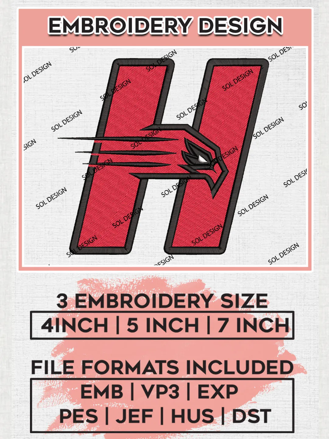 Hartford Hawks Logo Machine Embroidery Design, NCAA Hartford Hawks Embroidery Design Design files, NCAA Embroidery Designs, NCAA Machine Embroidery Designs, Digital Download