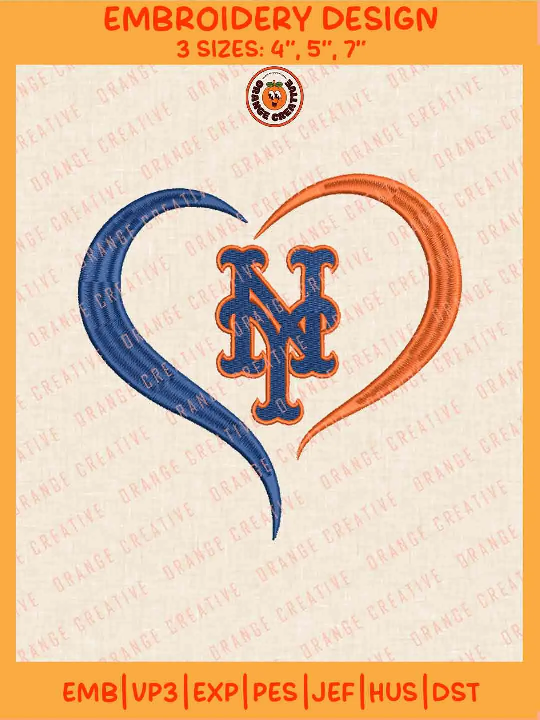 MLB New York Mets Team Heart Logo Embroidery Files, MLB Mets Team Embroidery Designs, Baseball Team Team Machine Embroidery Files, MLB Machine Embroidery, Digital Download