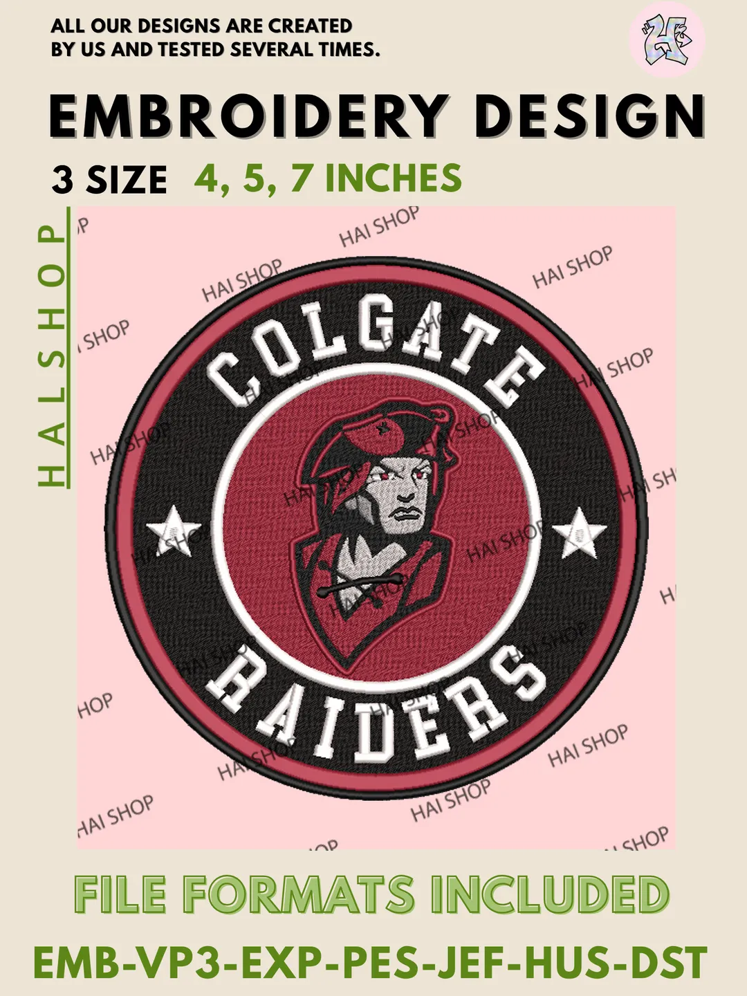 NCAA Colgate Raiders Team Mascot Logo Machine Embroidery Design Files, Colgate University College Team Logo Embroidery, NCAA Machine Embroidery Designs, Digital Download