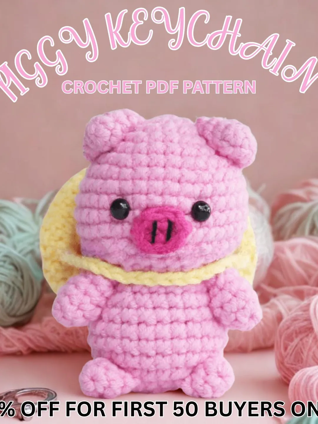 Piggy Keychain Crochet Pattern, NO SEW loaf real pig Crochet pattern, Pig Amigurumi Keychain pattern, No sew crochet amigurumi