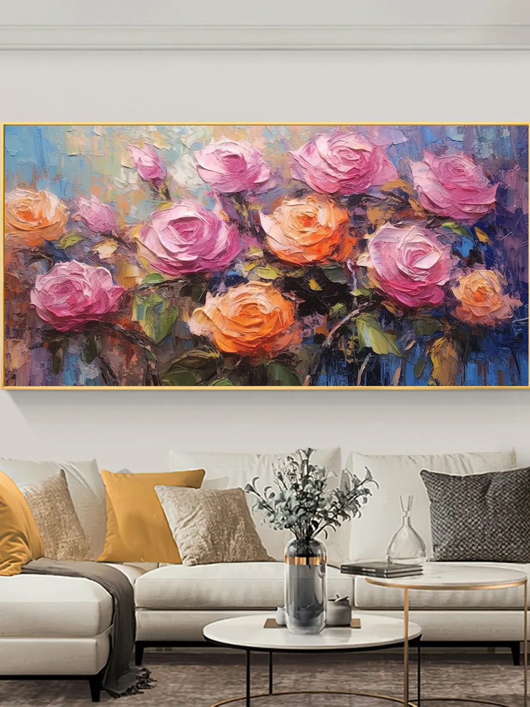 Original Colorful Flowers Oil Painting On Canvas, Abstract Roses Painting, Boho Wall Décor, Large Wall Art, Custom Painting, Home Decor