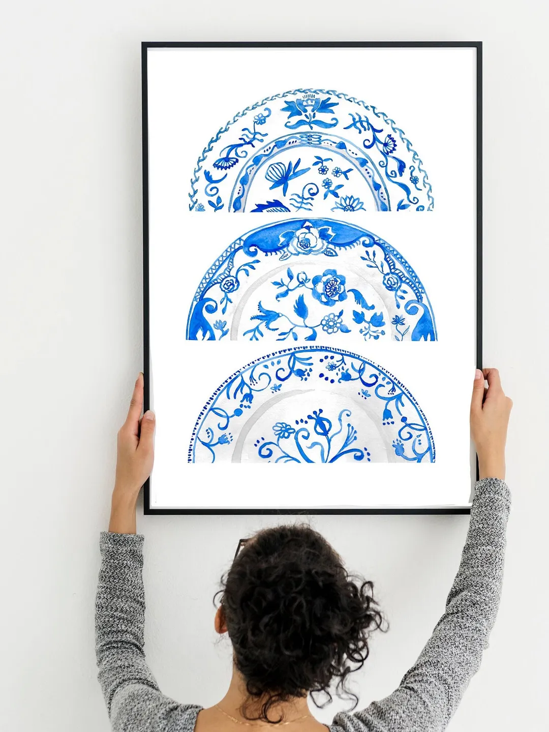Chinoiserie Wall Art Blue Plate Watercolor Print Kitchen Decor Asian Art Vintage Blue And White Print Gift For Her Vintage Wall Art Prints