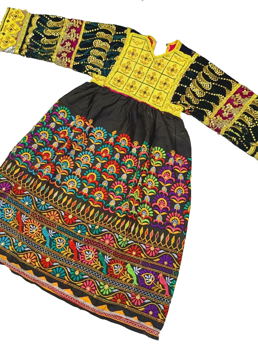 tribal embroidered dress Regal Embroidered Silk Pleated Abaya in Ivory & Gold with Tribal Motif 4XL[+$5.99] / 62[+$4.99] main image 0