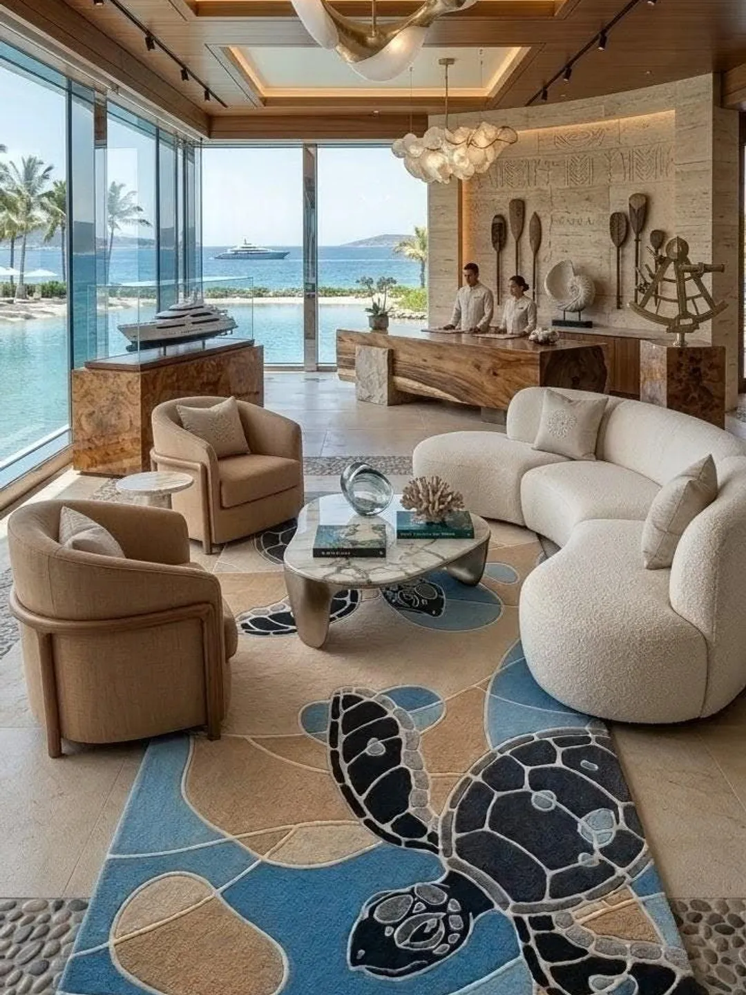 Hand Tufted Wool Turtle Rug, Coastal Abstract Ocean Carpet, Beach ...