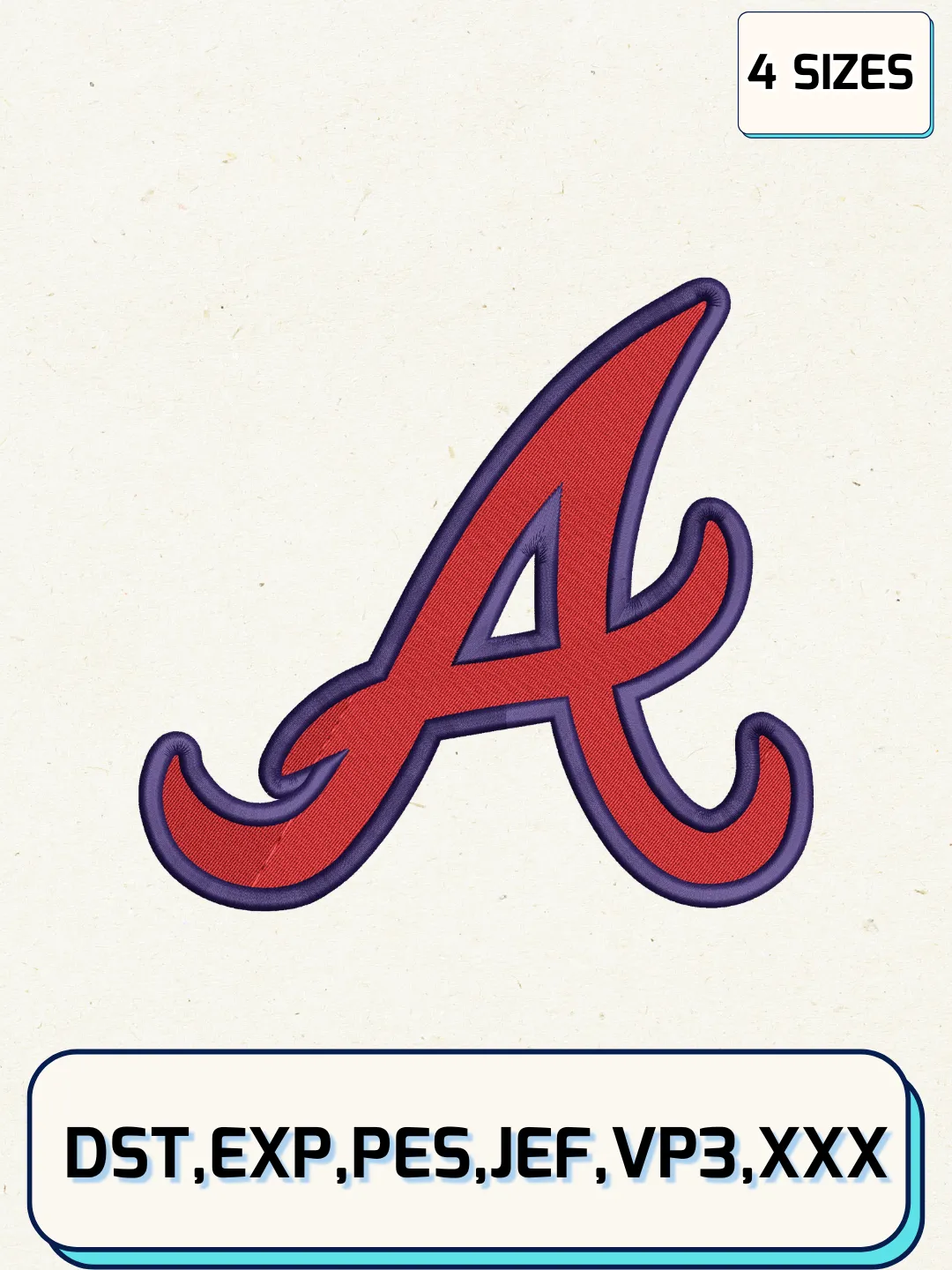 Atlanta Braves Logos Embroidery Design Files, MLB Logos Embroidery Designs, Machine Embroidery Files, 4 Sizes