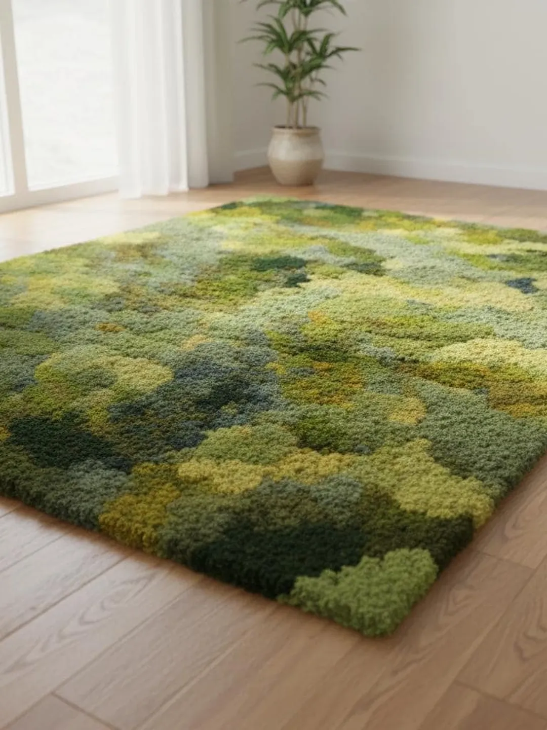 Handmade Tufted Moss Green Rug | Nature Inspired Living Room Carpet Teppich