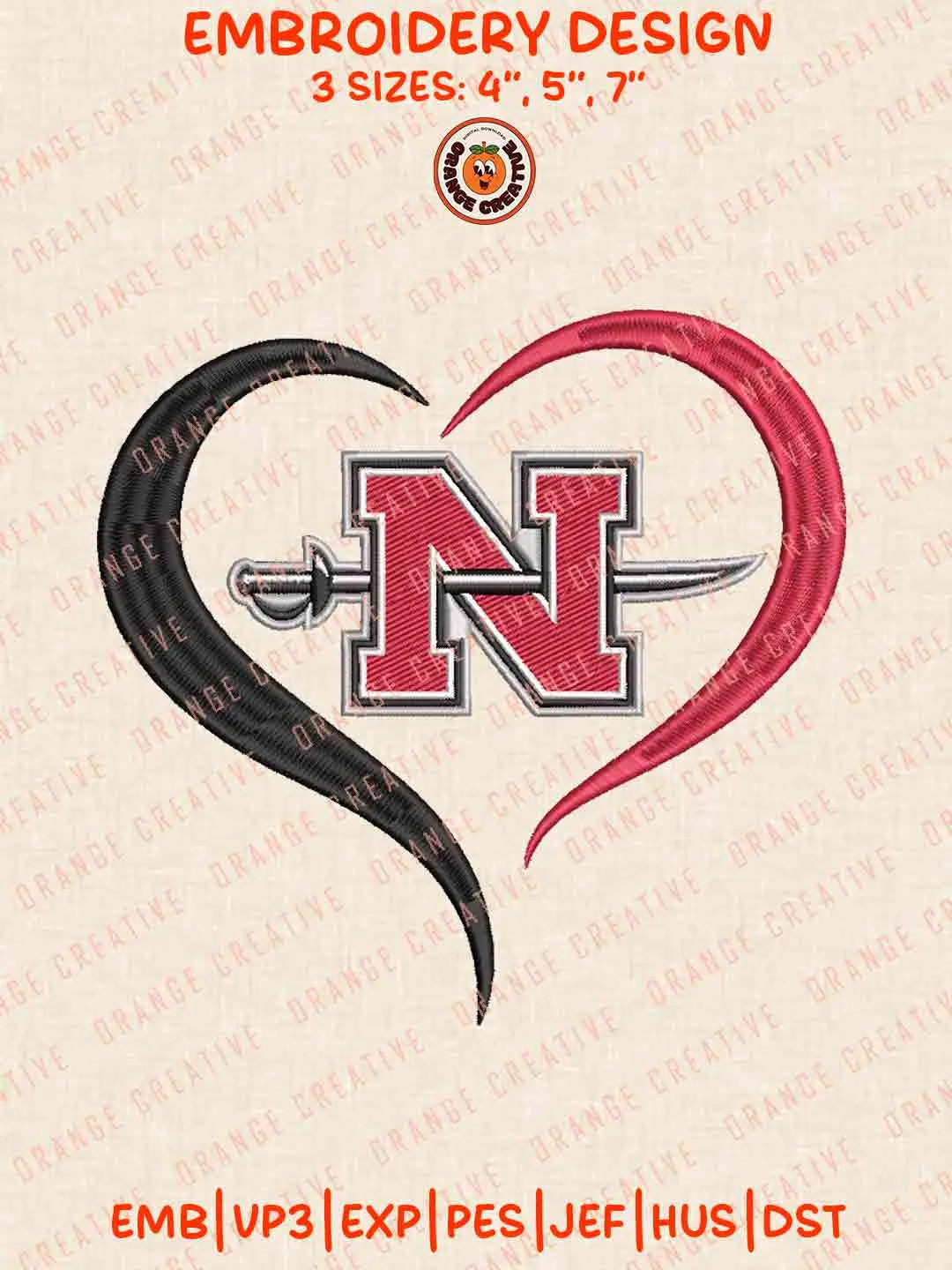 Nicholls Colonel Heart Embroidery Design Files, Football Embroidery Designs, Sport Machine Embroidery Files, 3 Sizes, Custom Sizes, Instant Download