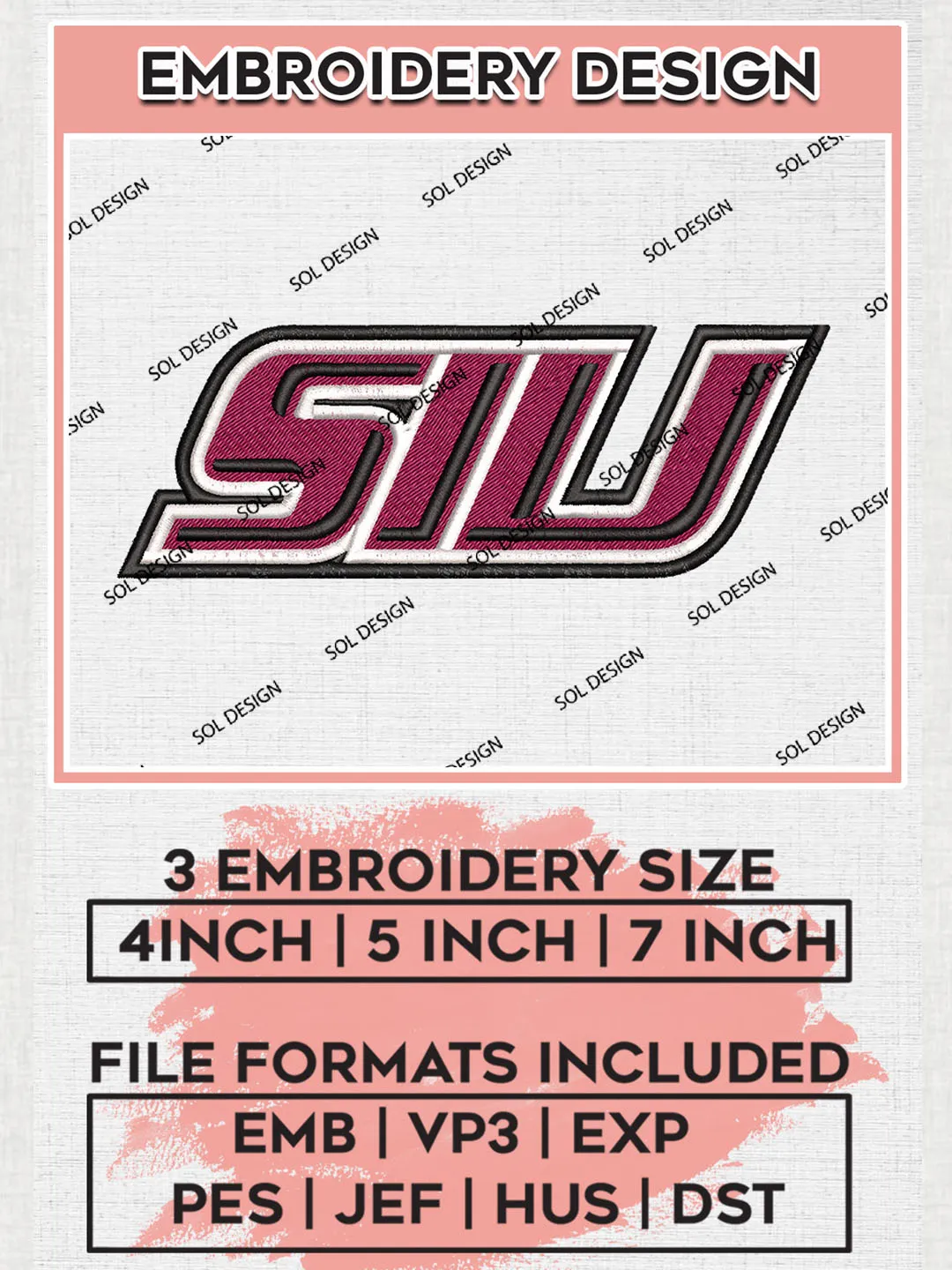 SIU Salukis NCAA College Football Team Logo embroidery designs, NCAA Southern Illinois Salukis Logo Machine embroidery files, NCAA Team Logo embroidery designs, NCAA Game Day Machine embroidery designs, Digital Download