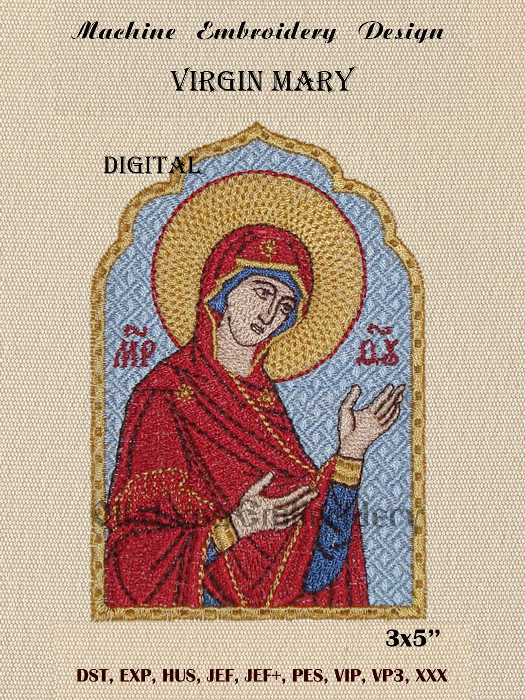 Virgin Mary embroidery design