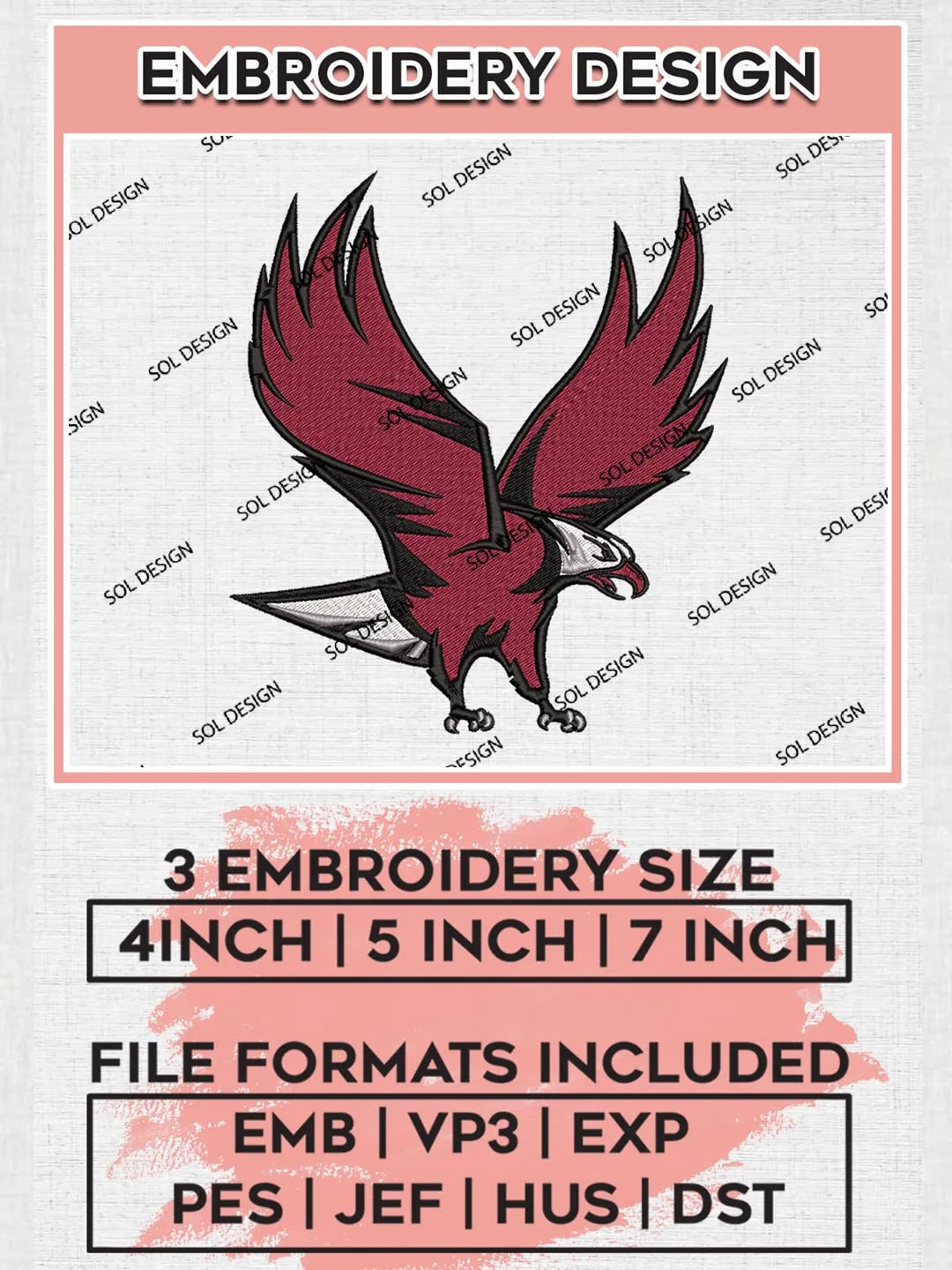 NCAA North Carolina Central Eagles Team Mascot Logo Machine Embroidery Design, NCAA North Carolina Central Eagles Team Design Design files, NCAA Team Embroidery Designs, NCAA Machine Embroidery Designs, Digital Download