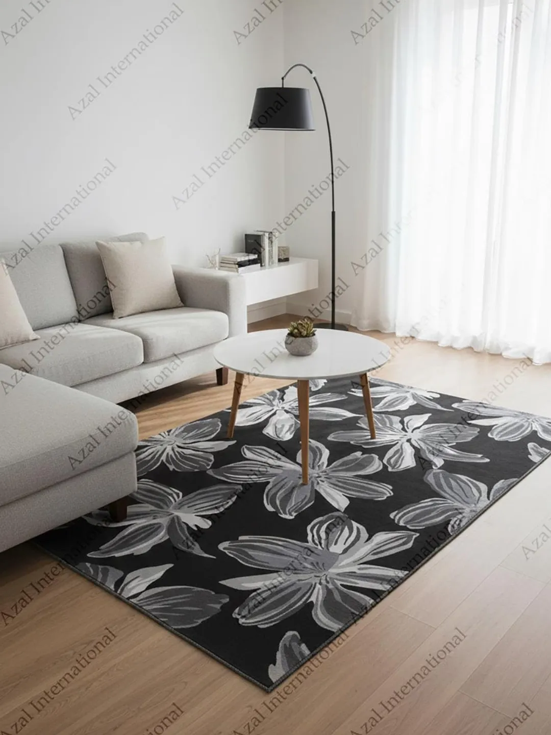 Hand Tufted Modern Floral Black and Grey Carpet with Oversized ...