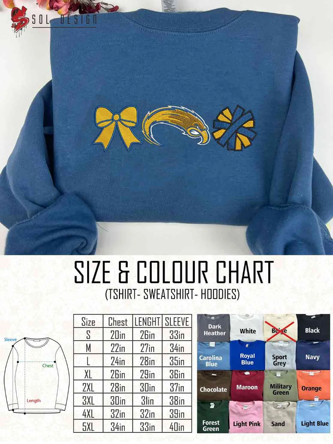 Kent State Golden Flash Cheer Poms Bow Embroidered Sweatshirt, Football Embroidered Sweatshirt, Sport Game Day Cheerleader Shirt, Embroidered Hoodie, Unisex Crewneck, College Football Team Fan Gift Tee