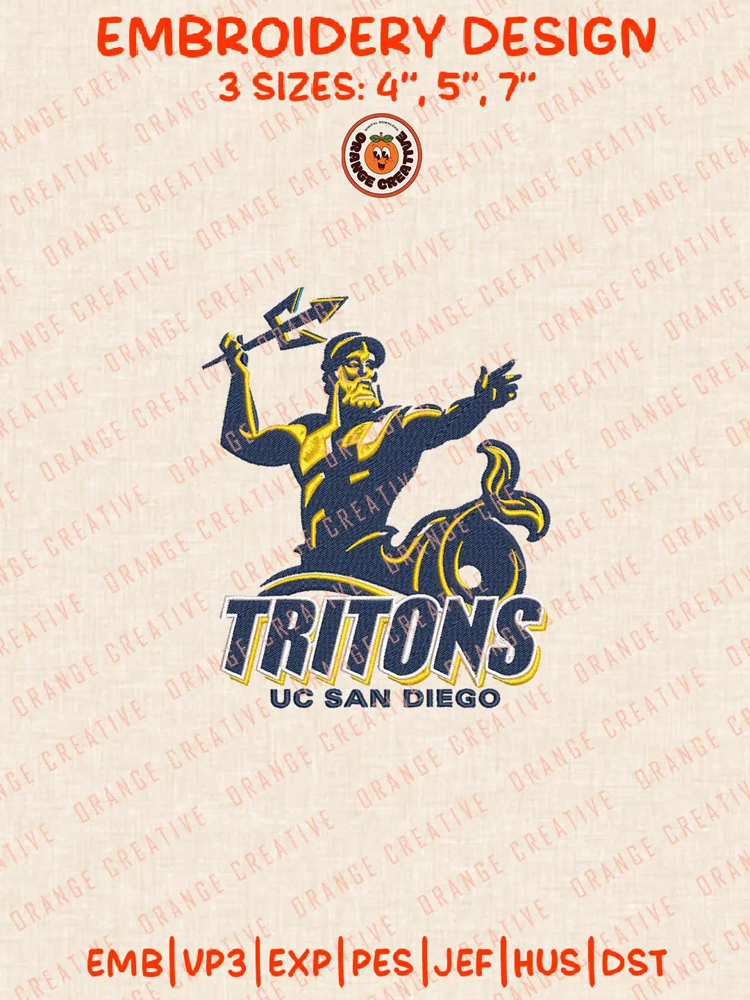 UC San Diego Tritons Logos Embroidery Design Files, NCAA Logos Embroidery Designs, Machine Embroidery Files, 4 Sizes, Custom Sizes, Instant Download